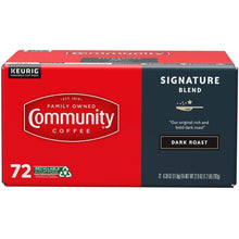 Keurig Community Coffee Signature Blend dark roast 72-count K-Cup box, red and navy.