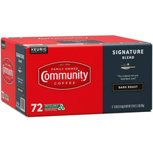 Keurig Community Coffee Signature Blend dark roast 72-count K-Cup box, three-quarter view.
