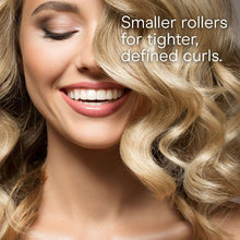 Defined curls styled with small self-grip rollers on blonde hair