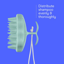 Mint green scalp shampoo brush with soft bristle head and corded handle