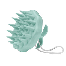 Handheld scalp massager shampoo brush, mint green, with soft silicone bristles and cord