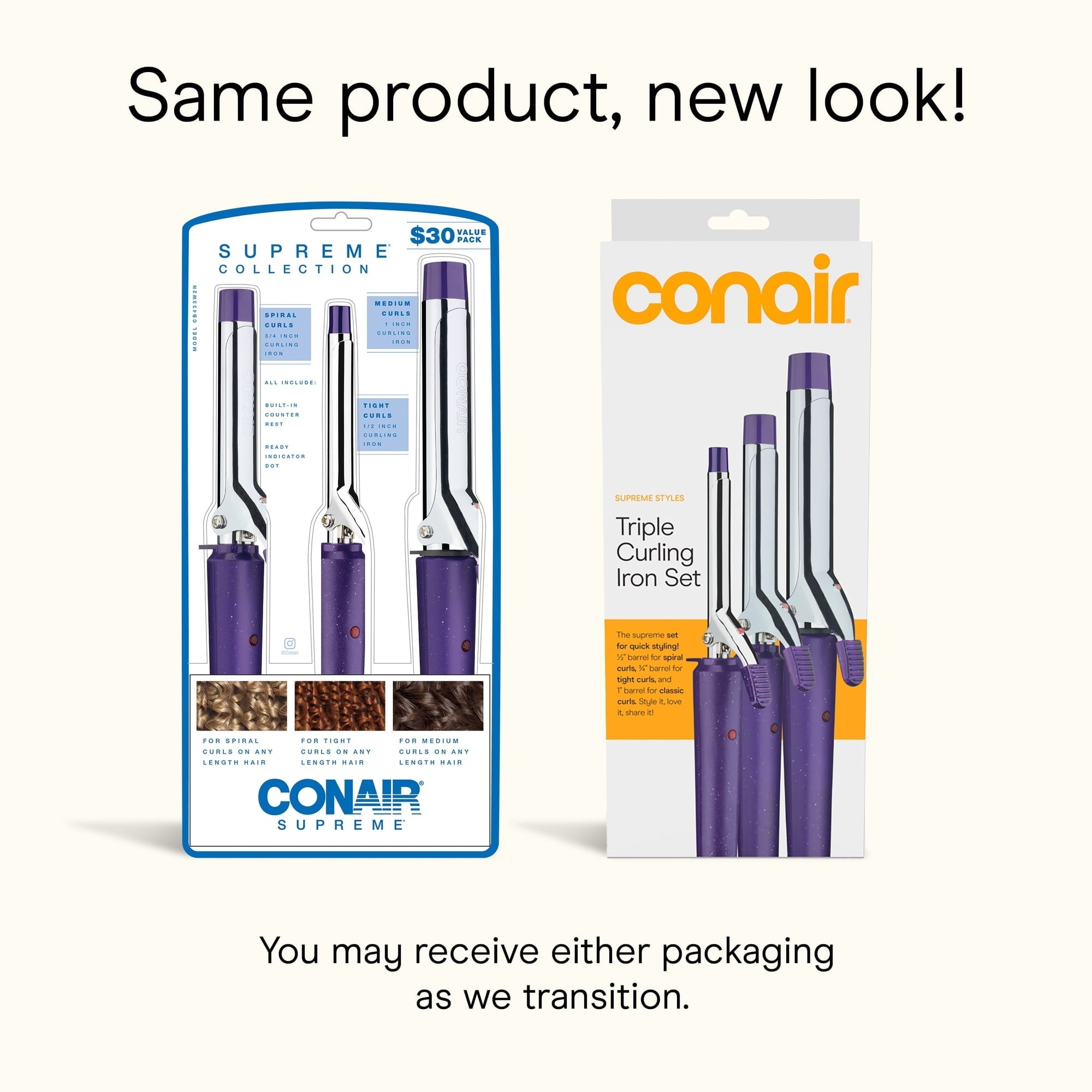 Conair Supreme Curling Iron 3-Pack, Includes 1/2", 3/4", and 1" Curling Irons