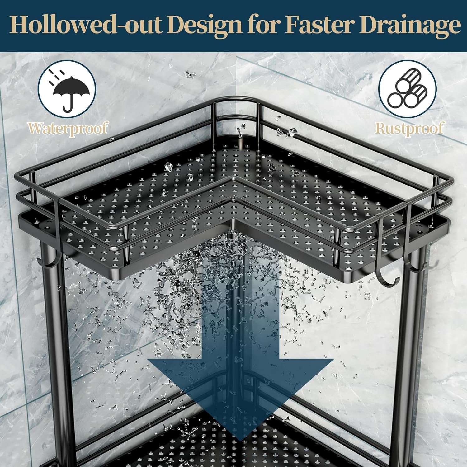 Consumest Corner Shower Caddy Standing - 3-Tier Stainless Steel Shower Organizer with Soap Holder and 4 Hooks, Large Capacity Corner Shelf Stand for Bathroom, Rest Room