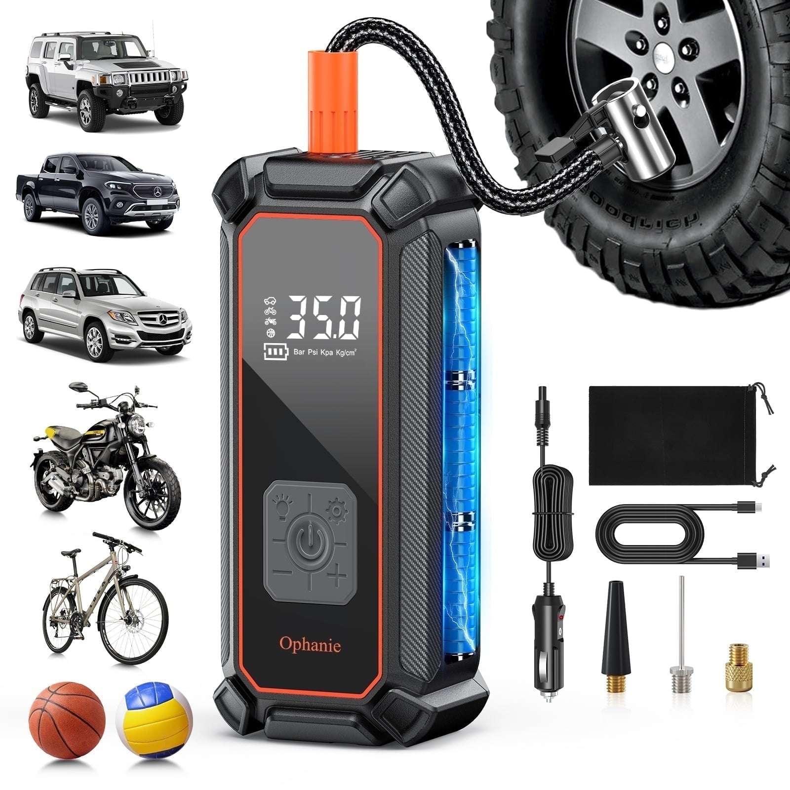Ophanie Cordless Portable Tire Inflator - 160 Psi Digital Pressure Gauge, Air Compressor for Car Tires with Automatic Shutoff, Emergency LED Light, Compact Automotive Pump - USA MEGA SHOP