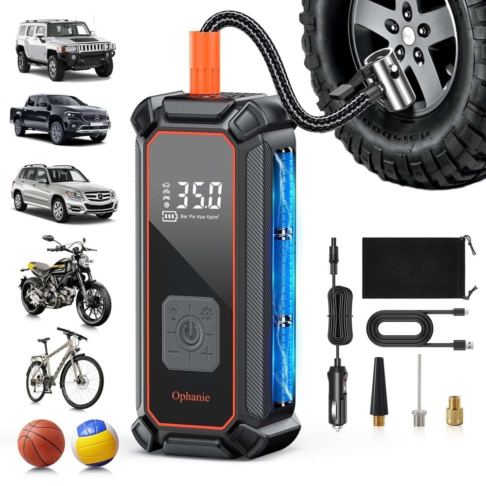 Ophanie Cordless Portable Tire Inflator - 160 Psi Digital Pressure Gauge, Air Compressor for Car Tires with Automatic Shutoff, Emergency LED Light, Compact Automotive Pump - USA MEGA SHOP