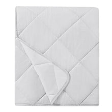 Light gray cooling throw, quilted square with diamond stitch pattern and corner trim