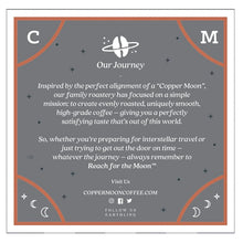 Coffee box card panel with “Our Journey” heading and illustrated border