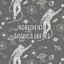 Coffee ingredients graphic with astronaut icons and “Arabica coffee” text
