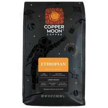 Ethiopian light roast whole bean coffee bag with Copper Moon logo, dark package