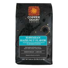 Ground coffee bag: Copper Moon Hawaiian hazelnut medium roast, 40 oz label