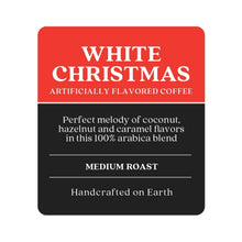White Christmas coffee label card with medium roast and flavor description