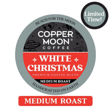 White Christmas medium roast coffee pod lid with Copper Moon Coffee branding