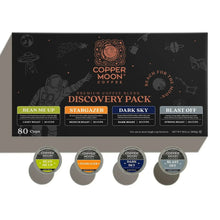 Coffee pod discovery pack box with four labeled pod cups