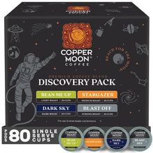 Coffee pod discovery pack with four roast labels and single-serve cups