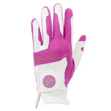 Copper Tech women's golf glove with pink back, white panels, and adjustable wrist tab