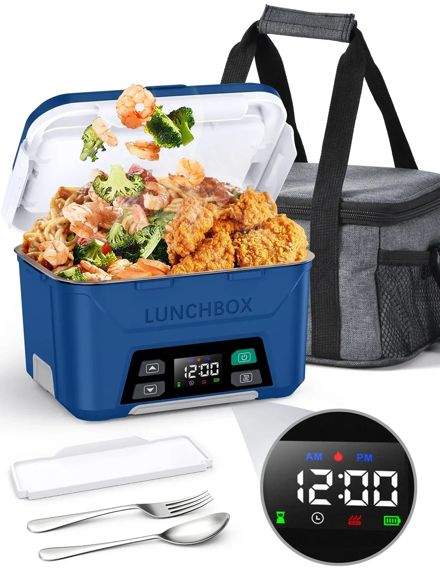 Cordless Electric Lunch Box, Heated Lunch Box Battery Powered with Automatic Scheduled Heating, 5.5 Cups Capacity, with Removable Tray Divider, Dishwasher Safe, for Hot Meals Anywhere