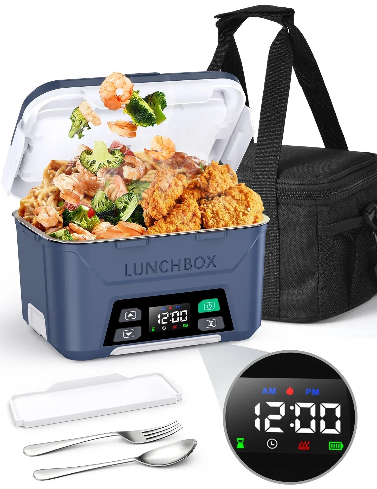 Cordless Electric Lunch Box, Heated Lunch Box Battery Powered with Automatic Scheduled Heating, 5.5 Cups Capacity, with Removable Tray Divider, Dishwasher Safe, for Hot Meals Anywhere