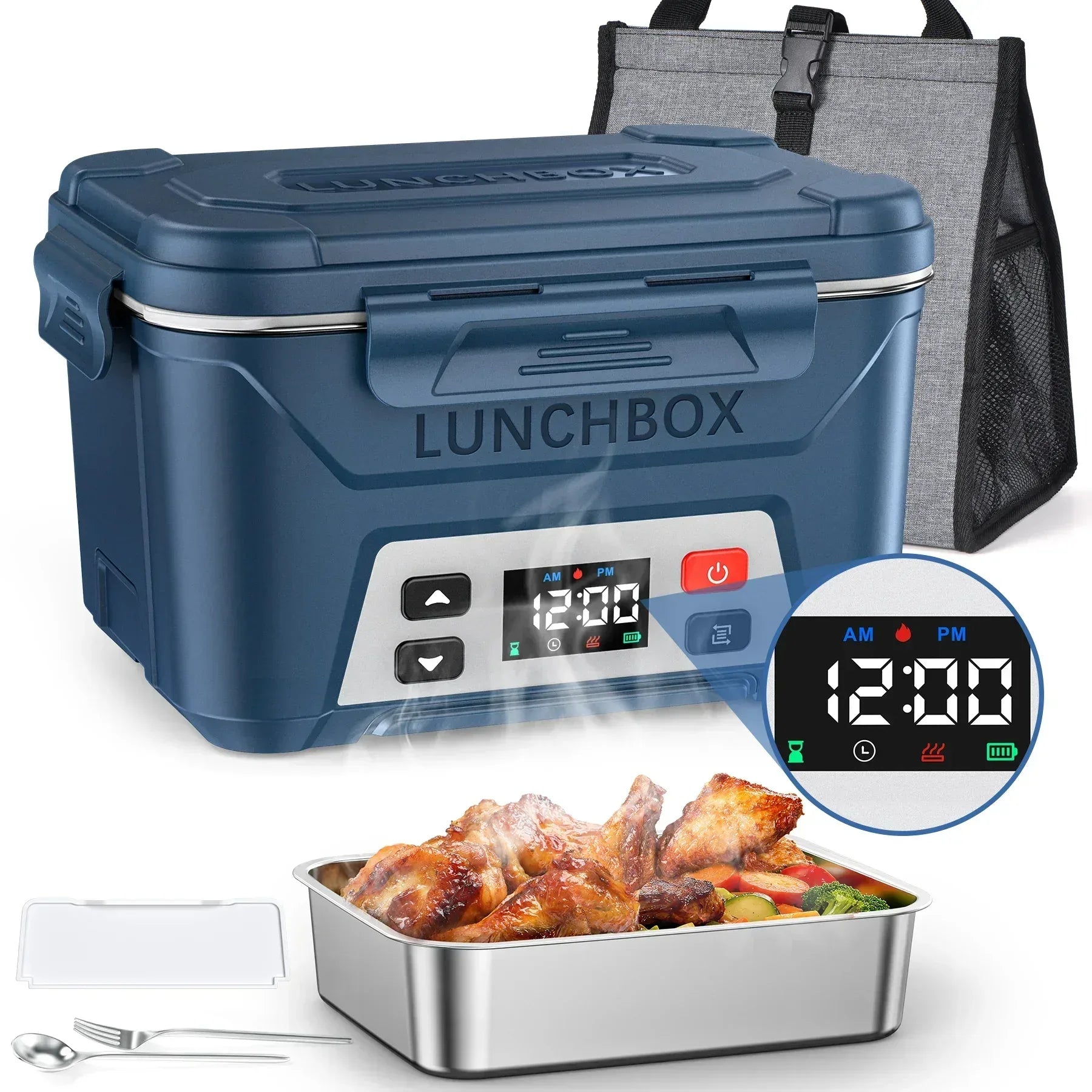 Cordless Electric Lunch Box, Heated Lunch Box Battery Powered with Automatic Scheduled Heating, 5.5 Cups Capacity, with Removable Tray Divider, Dishwasher Safe, for Hot Meals Anywhere