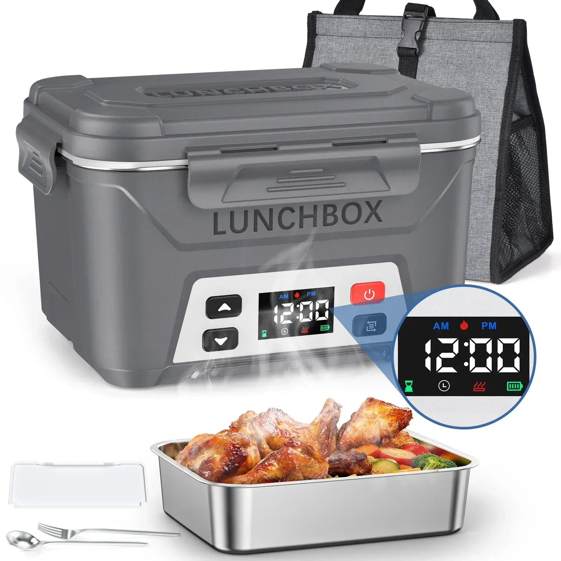Cordless Electric Lunch Box, Heated Lunch Box Battery Powered with Automatic Scheduled Heating, 5.5 Cups Capacity, with Removable Tray Divider, Dishwasher Safe, for Hot Meals Anywhere