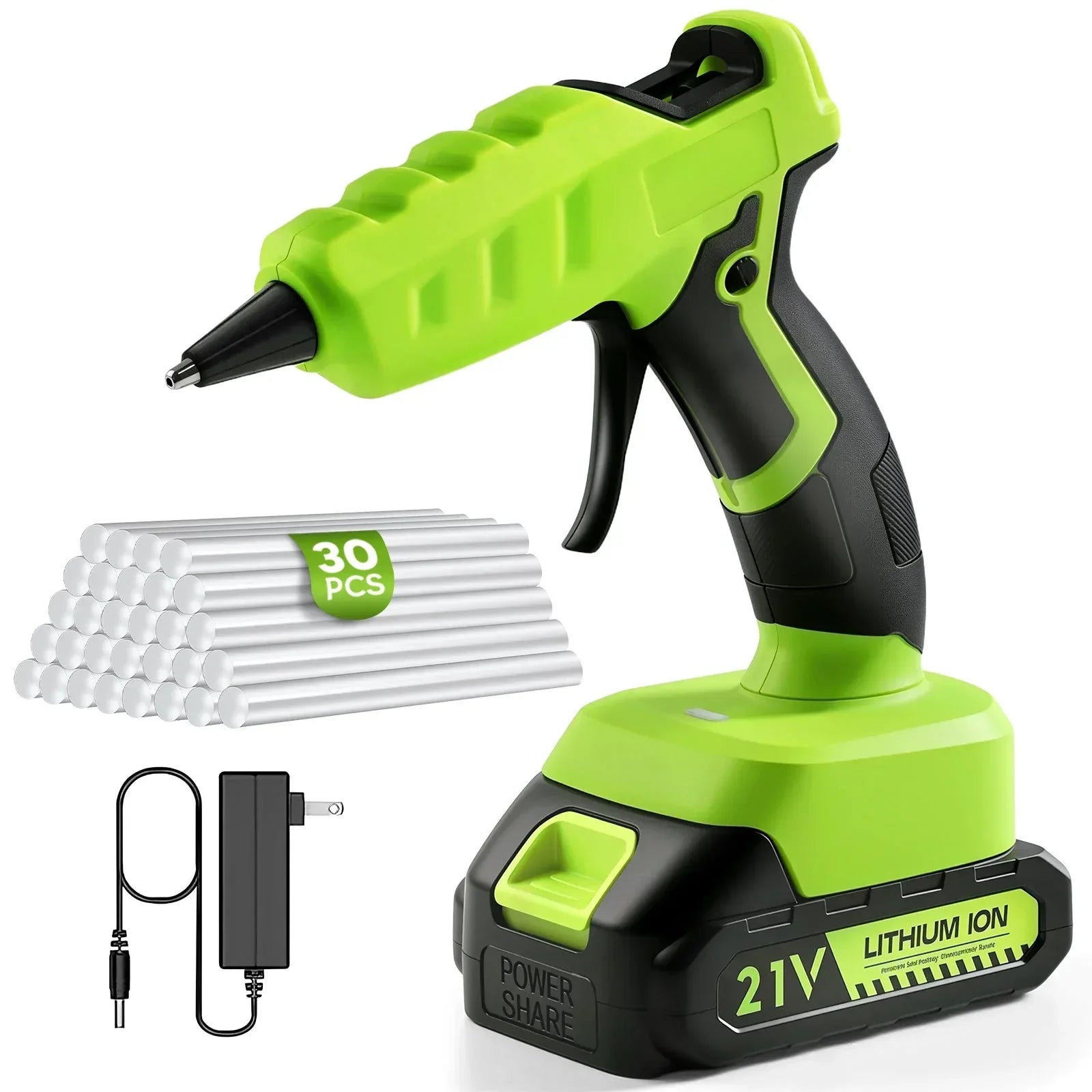 Cordless Hot Glue Gun with 2.0Ah Battery Charger and 30pcs Full Size Glue Sticks 100W Power Melt Glue Gun for DIY Festival Decor and Gifts, Blue - USA MEGA SHOP
