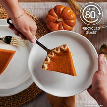 White round plate with a slice of dessert, modern rim dinnerware set