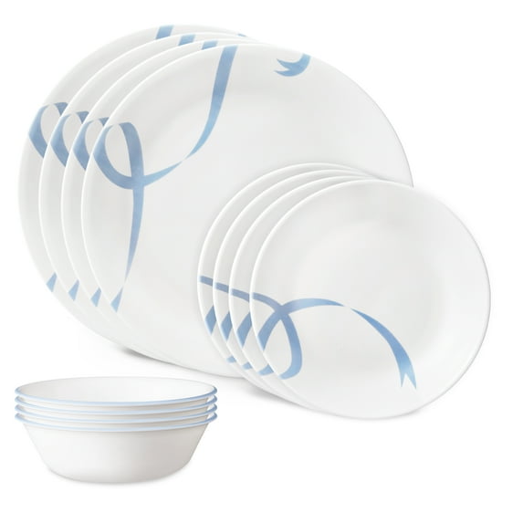 Corelle Blue Ribbons 12-Piece Glass Dinnerware Set (Service for 4)