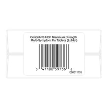 Coricidin HBP Maximum Strength multi-symptom flu tablets box barcode and identifiers