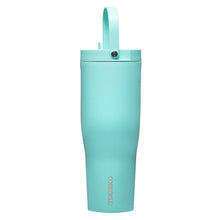 Teal insulated tumbler with handle and straw lid