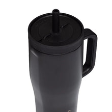 Black tumbler lid with straw opening and side handle