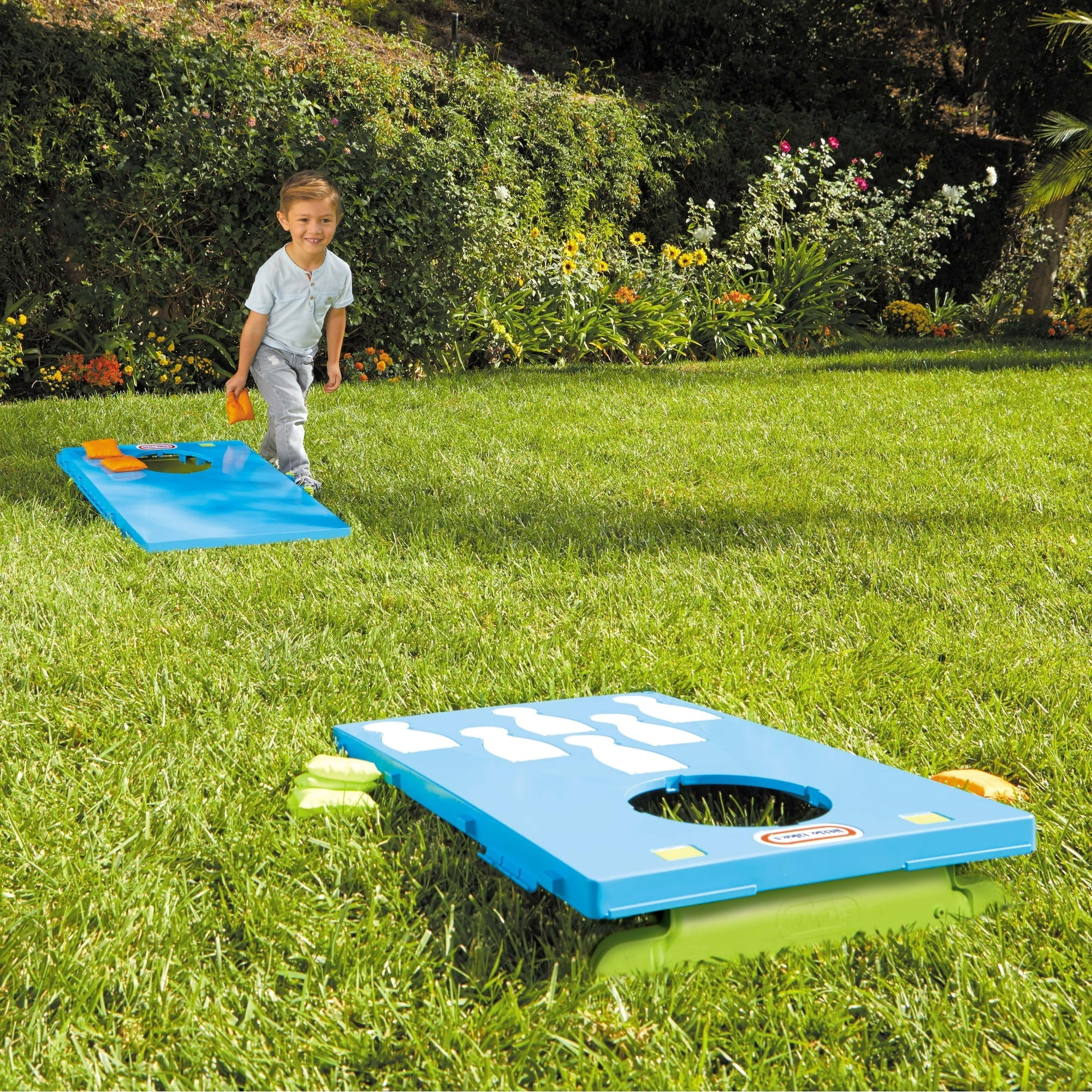 Little Tikes 5-in-1 Cornhole Game Set, Indoor Outdoor Toy Sports Set with 16 Accessories Including Bean Bags, Lawn Darts and Balls- Toddlers Ages 2+