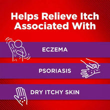 Itch relief panel listing eczema, psoriasis, and dry itchy skin