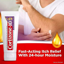 Cortizone 10 intensive moisture cream tube beside hand applying cream