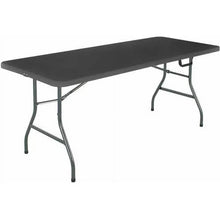 Black 6 ft folding table with smooth tabletop and X-style folding legs