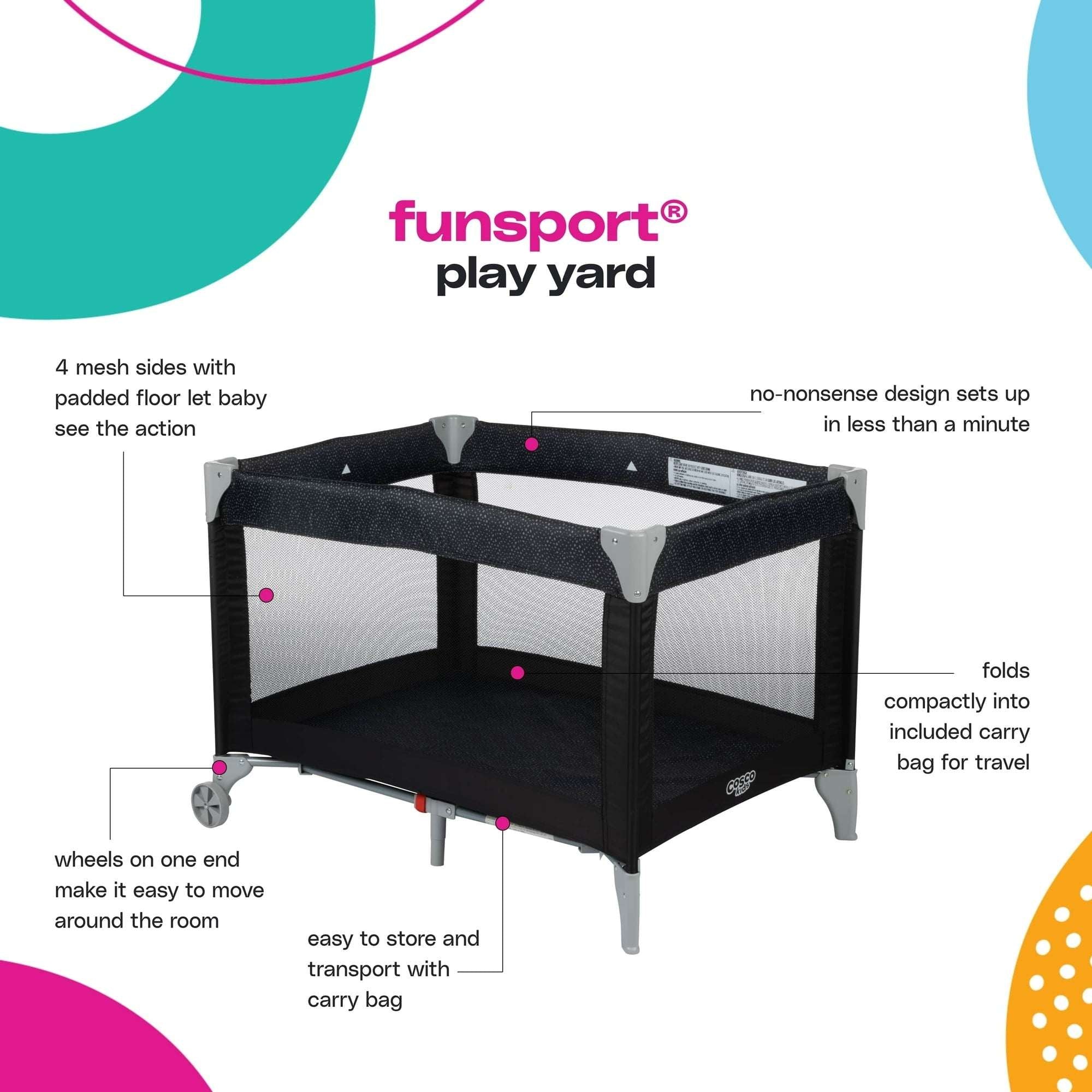 Cosco Kids Funsport Portable Compact Baby Play Yard, Butterfly Twirl, Infant