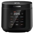 Black Cosori 5-quart rice cooker with digital control panel and display