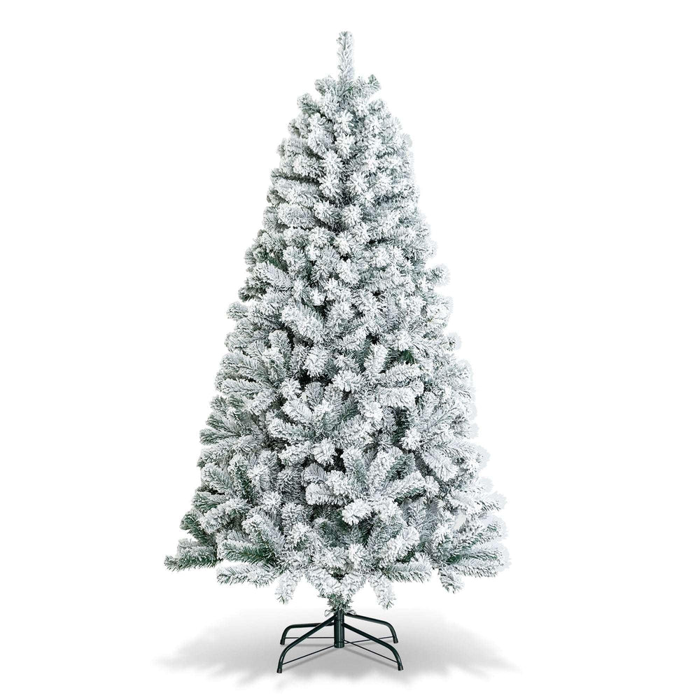 Costway CM22067 6 ft. Unlit Premium Snow Flocked Hinged Artificial Christmas Tree - USA MEGA SHOP