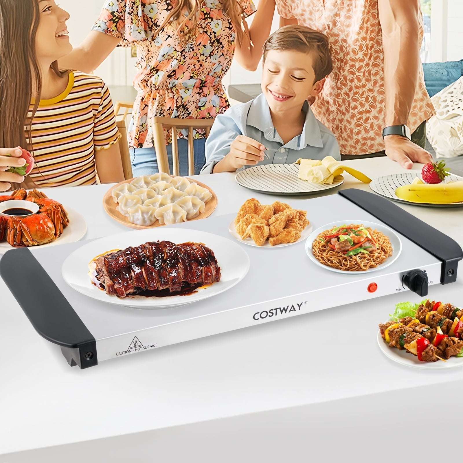 Costway Electric Buffet Server Food Warmer with 3 Removable Trays Adjustable Tempered