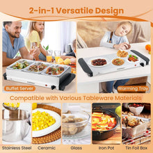 Electric buffet server with 3 trays and separate warming tray for versatile use