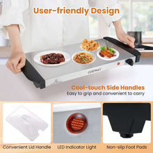 Electric buffet warmer with cool-touch side handles, LED light, and non-slip pads