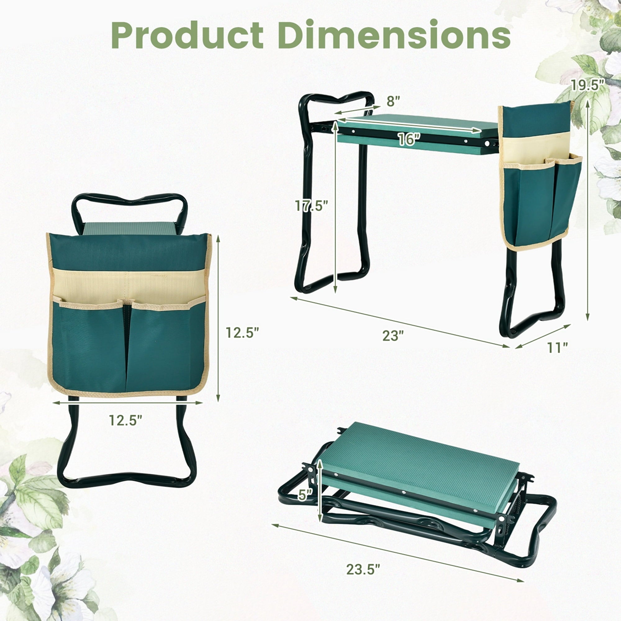Costway Folding Sturdy Garden Kneeler Gardener Kneeling Pad & Cushion Seat Knee Pad Seat Green