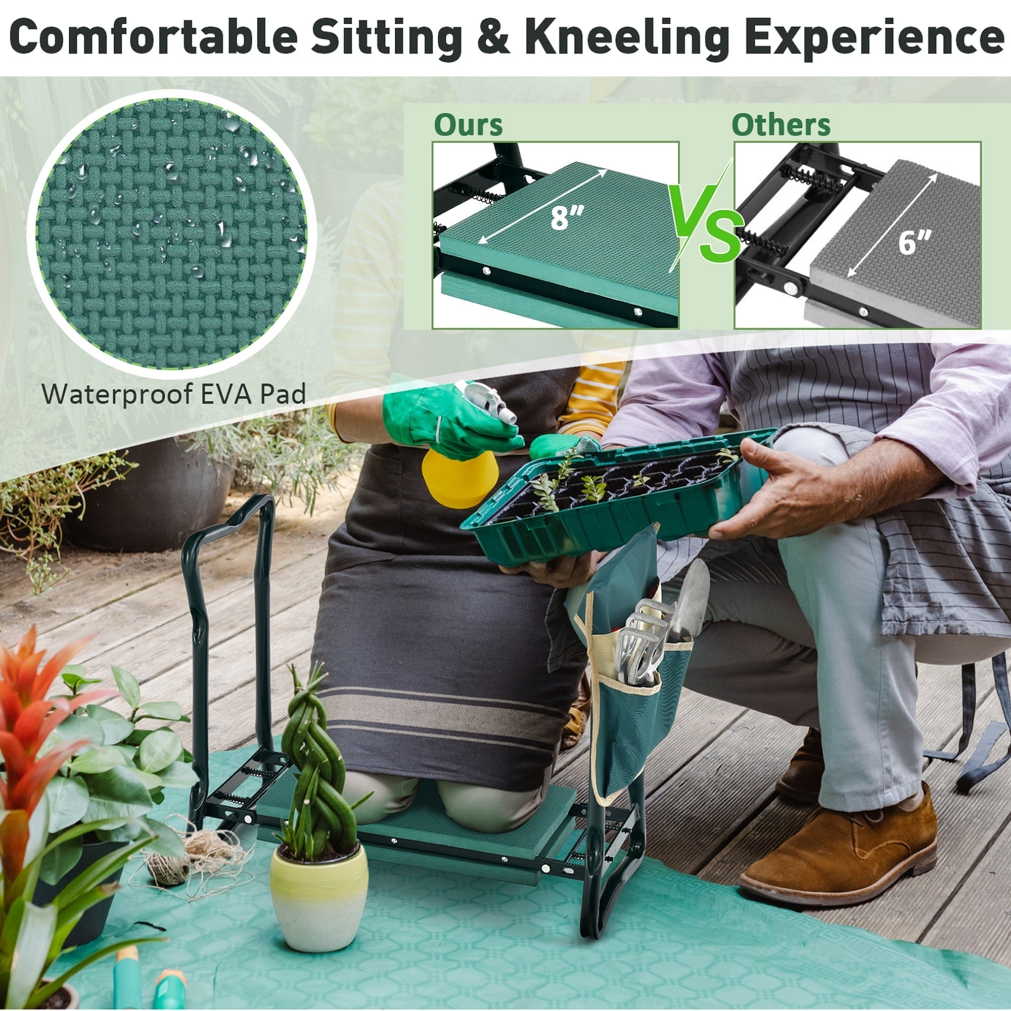Costway Folding Sturdy Garden Kneeler Gardener Kneeling Pad & Cushion Seat Knee Pad Seat Green