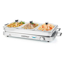 Stainless steel electric warming tray with 3 food pans and vented lids