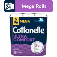 Cottonelle Ultra Comfort mega rolls pack, 24-count, purple packaging