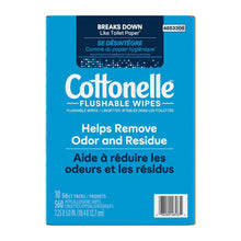 Cottonelle Flushable Wipes box back with odor and residue text and barcode