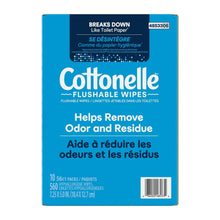 Cottonelle Fresh Care flushable wipes box back stating helps remove odor and residue