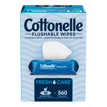 Cottonelle Flushable Wipes box with white wipe and blue Fresh Care pack