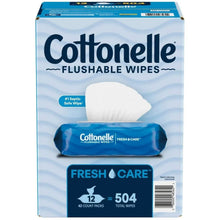 Cottonelle Fresh Care flushable wipes box with blue pack and white wipes
