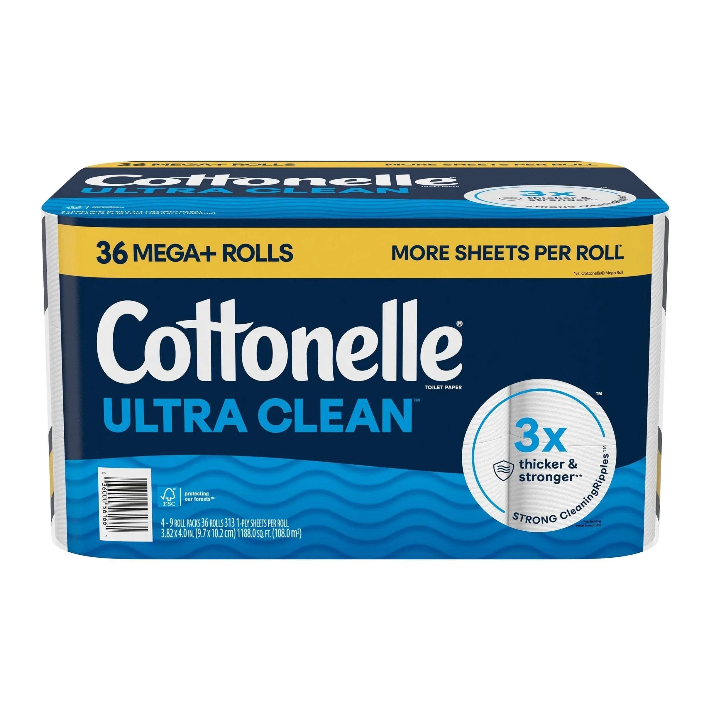 Cottonelle Ultra Clean Bath Tissue, 1-Ply, 313 Sheets, 36 Rolls - USA MEGA SHOP