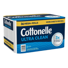 Cottonelle Ultra Clean bath tissue roll pack, 36 mega+ rolls, 1-ply toilet paper