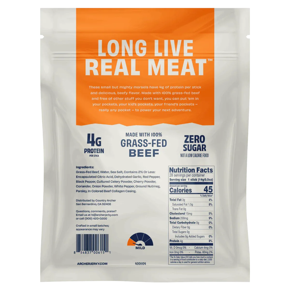 Country Archer Grass-Fed Beef Stick Minis Original, 0.5 oz, 28-Count - USA MEGA SHOP